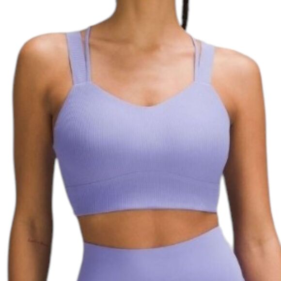 Lululemon Ribbed Bra Womens 10/12 Lilac Like a Cloud Longline D/DD Cup Yoga - Picture 2 of 12
